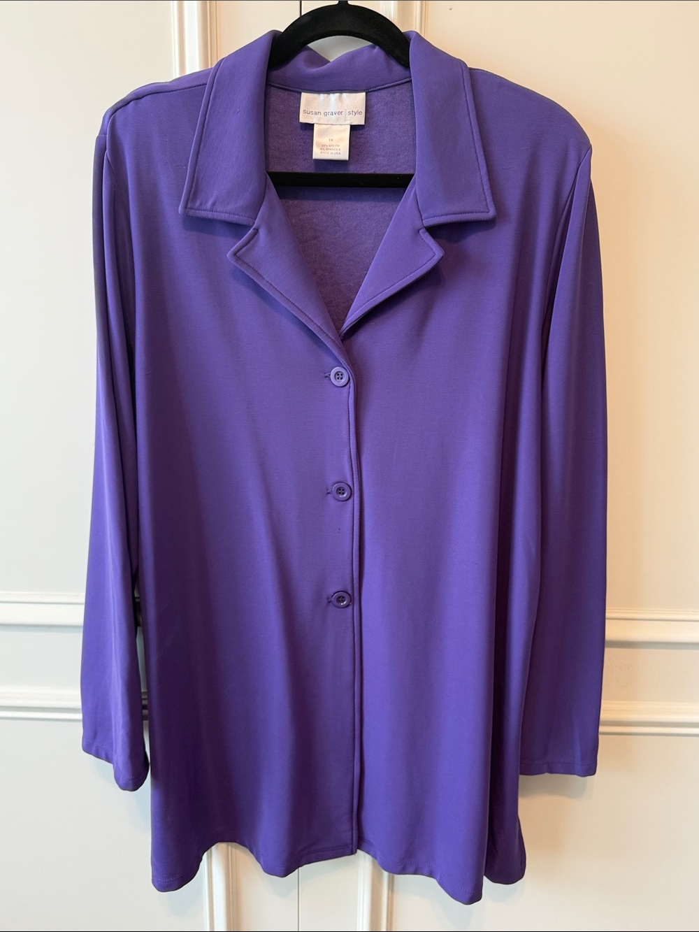Susan Graver Vibrant Purple Button-Front Long Sleeve Blouse